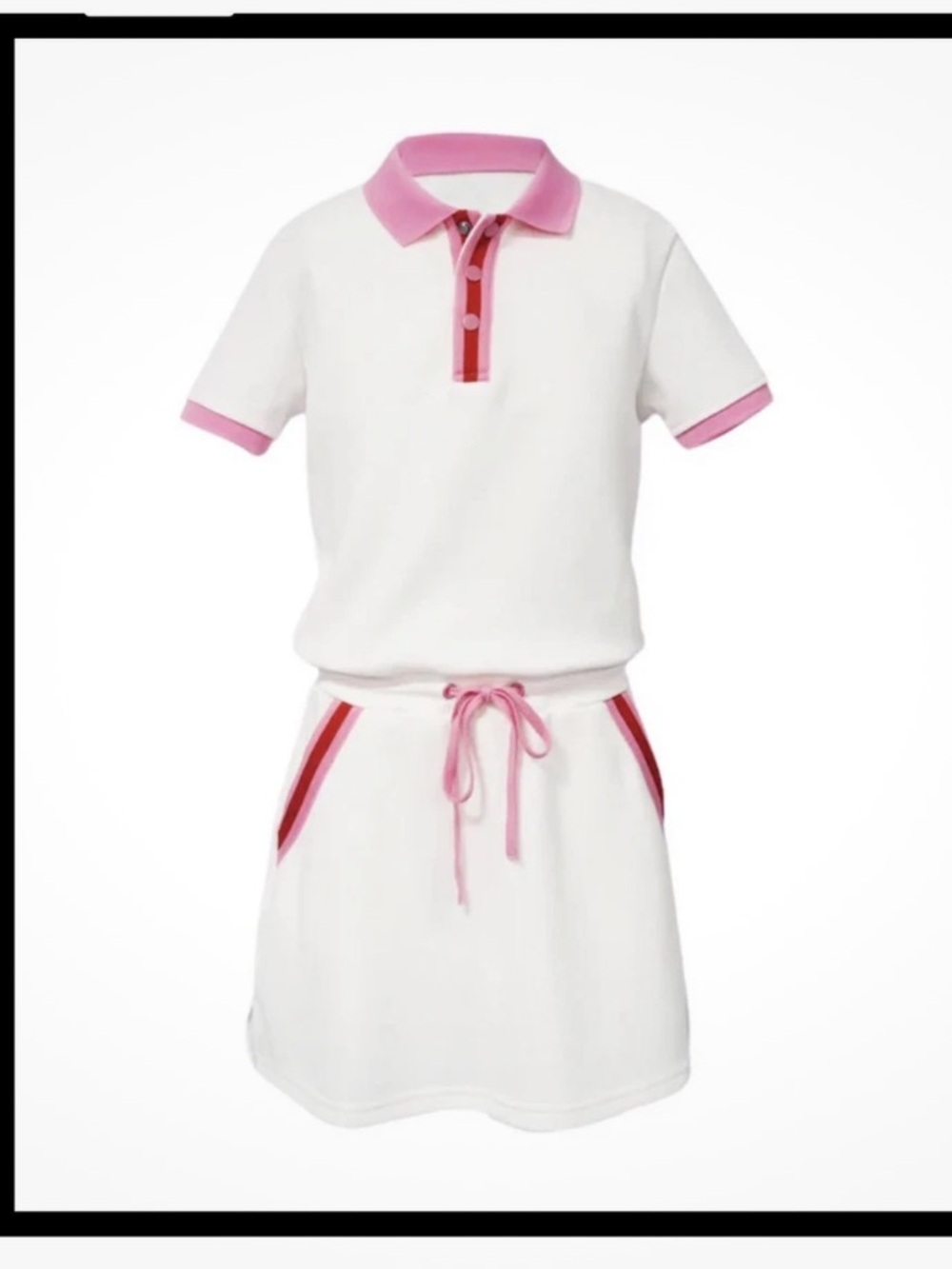 Marie Birdie Girl’s Magill Dress No Logo Polo Style White & Pink 8 Y New